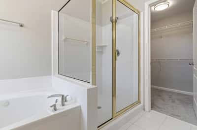 Spacious master bathroom with separate shower and bathtub. Large walk-in closet.