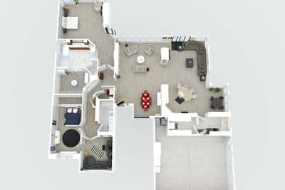 Visual 3D floor plan provides a realistic overview of the home s interior layout, highlighting open spaces, kitchen positioning, and room connectivity in Scottsdale.