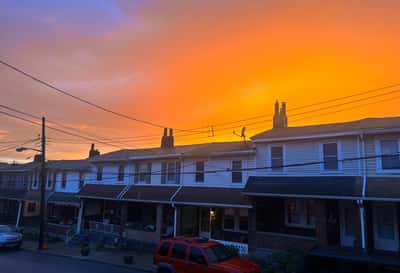 Sunset view looking across the street