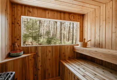Enjoy a relaxing sauna experience with forest views, perfect for unwinding in nature's embrace.