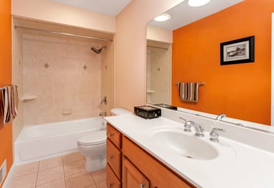 Hall Bathroom has a beautifully tiled shower/tub.