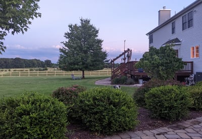 A serene summer evening to walk in the yard or relax on the deck.