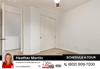 Double doors and neutral tones give this bedroom versatile appeal. A comfortable space in this Glendale property with energy-efficient systems and updated kitchen finishes.