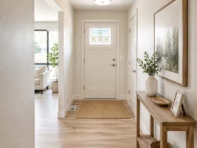 Welcome to this inviting entryway featuring natural light, modern finishes, and thoughtful design elements.