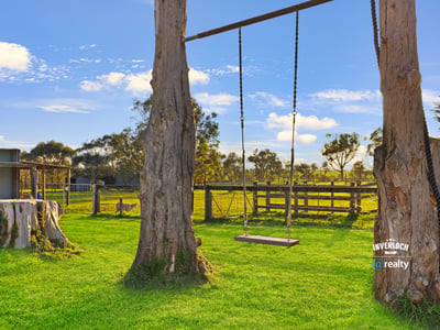 Expansive property featuring a relaxing swing, surrounded by lush greenery and open countryside views.