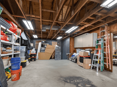 Spacious and versatile garage featuring ample storage solutions and a flexible layout for various projects.