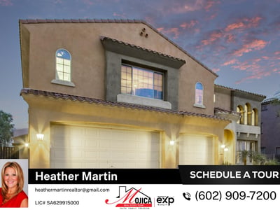 Soft lighting highlights the arched entry and architectural details of this Glendale home at dusk. The spacious driveway and clean landscaping enhance its welcoming presence.
