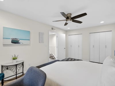 Inviting Scottsdale primary bedroom with dual closets, contemporary finishes, and spacious layout designed for comfort and organization.