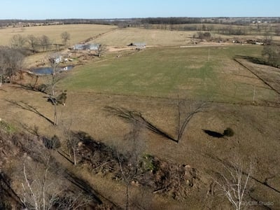 Looking east along MvDonald Road, the north boundary road. Cattle pens, corral and operations HQ.