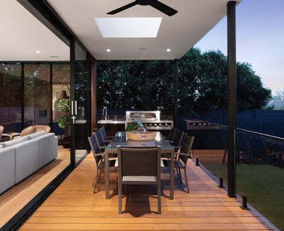 Stylish outdoor dining area perfect for entertaining, seamlessly connecting indoor and outdoor living spaces.