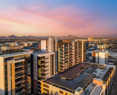 Sleek exterior showcasing modern finishes and architectural detail, contributing to the refined look of this Phoenix community.