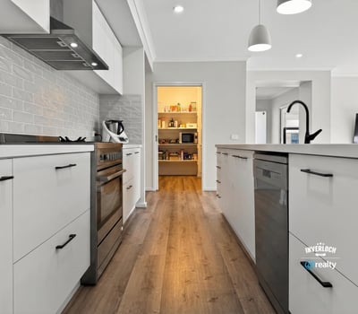 Modern kitchen featuring sleek cabinetry, abundant natural light, and an open layout perfect for entertaining.