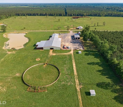 Sprawling rural property featuring vast pastures, a pond, and multiple outbuildings, ideal for farming or recreation.
