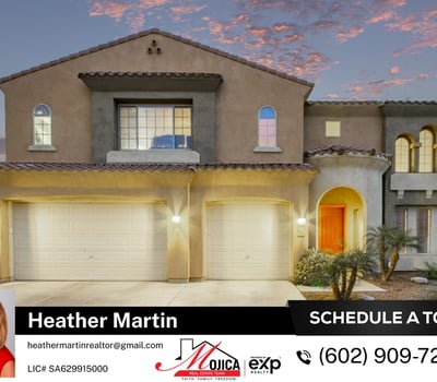 This stunning twilight photo showcases the inviting entry, expansive driveway, and thoughtfully designed fa ade. With energy-efficient features and a private backyard pool, this Glendale home offers the complete package.
