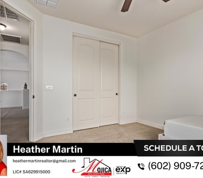 Featuring double-door closet access and ceiling fan, this bedroom offers practical comfort. A valuable addition to this Glendale property with pool and thoughtful interior design.