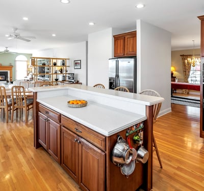 View from the Kitchen to the kitchen dining area and the Family Room.