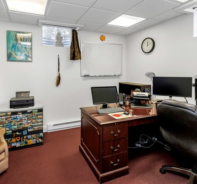 Private lower-level Office: 
Work from home in this well-designed bright and quiet workspace.
