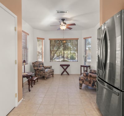 Modern cabinetry and updated appliances combine for a stylish, functional space. This kitchen s layout is perfect for both family meals and entertaining.