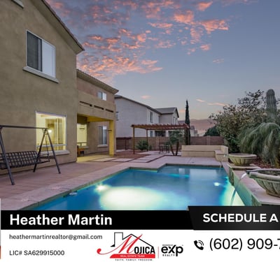 The expansive yard features a private pool, covered patio, pergola, and low-maintenance design. Perfect for Arizona living, this Glendale home blends functionality with luxury.