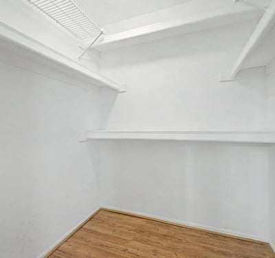 A large walk-in closet delivers excellent storage capacity with multiple shelving and hanging areas. This dedicated space helps keep the primary suite organized and clutter-free.