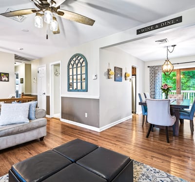 Inviting open-concept living-dining room.