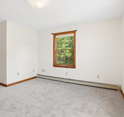 Bright and airy room featuring dual windows and plush carpeting, perfect for customization and cozy living.