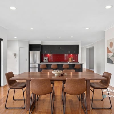 Modern kitchen and dining area with sleek finishes, perfect for entertaining and everyday living.