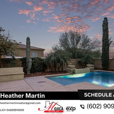 The illuminated pool creates a resort-style ambiance perfect for relaxing evenings. Surrounded by privacy walls and desert landscaping, this Glendale backyard is built for comfort and entertaining.