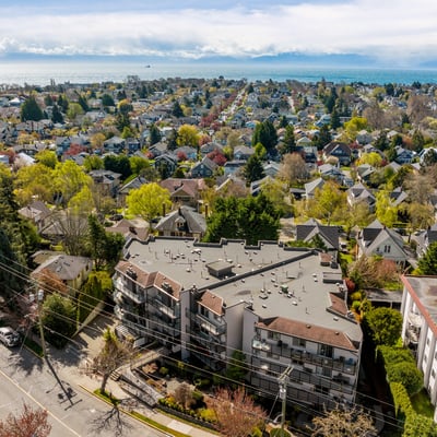 Discover a vibrant neighborhood with stunning water views, featuring diverse homes and lush greenery throughout.