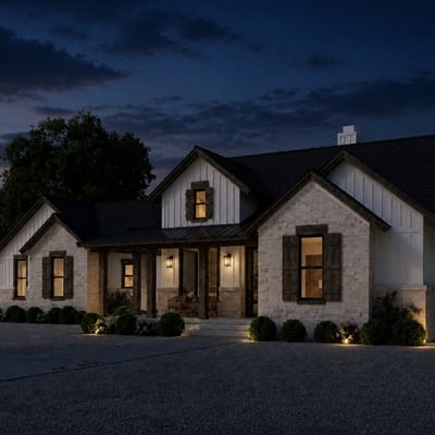 Inviting home features a spacious layout and beautiful outdoor lighting, perfect for evening gatherings and relaxation.