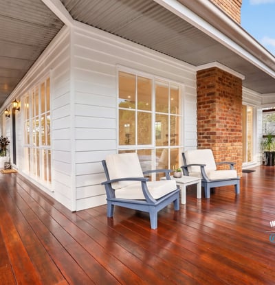Spacious deck perfect for outdoor relaxation, featuring ample natural light and modern architectural details.