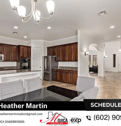This open layout connects the kitchen to the living areas for easy entertaining. Granite countertops, recessed lighting, and modern flooring add comfort and style to this Glendale home.