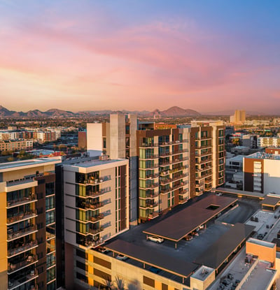 Sleek exterior showcasing modern finishes and architectural detail, contributing to the refined look of this Phoenix community.
