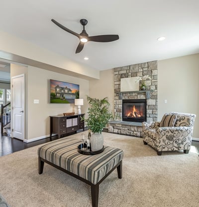 Family Room with Stone Fireplace