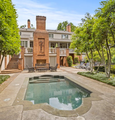 Pool with view to home, and fireplace