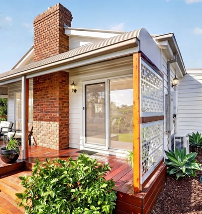 Inviting home features a spacious deck and lush landscaping, perfect for outdoor gatherings and relaxation.