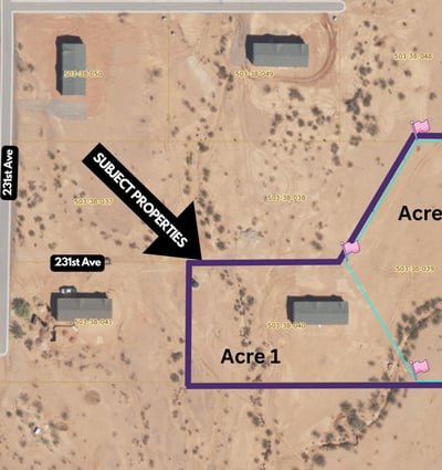 Property boundary map highlighting two included parcels and over 2 acres of land. Ideal for buyers seeking expansion opportunities, multi-generational living, additional structures, or future investment potential.