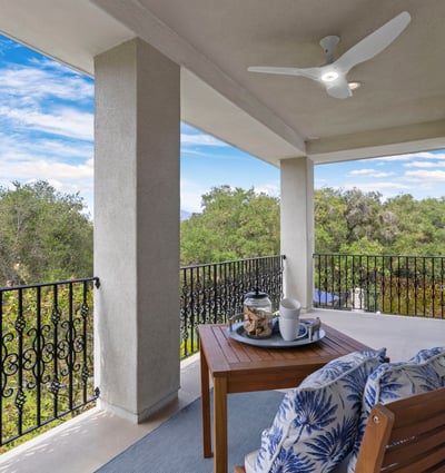 Primary Bedroom Private and Spacious balcony with scenic views, perfect for outdoor relaxation and enjoying nature's beauty.