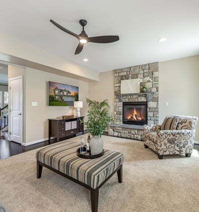 Family Room with Stone Fireplace