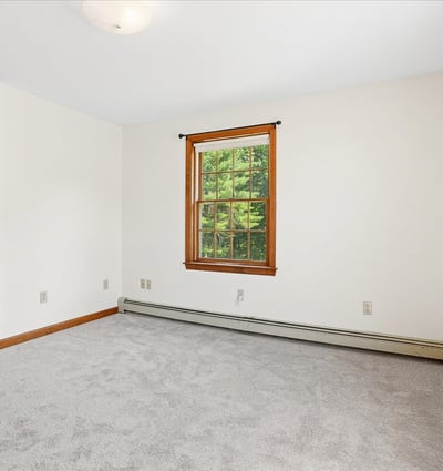Bright and airy room featuring dual windows and plush carpeting, perfect for customization and cozy living.