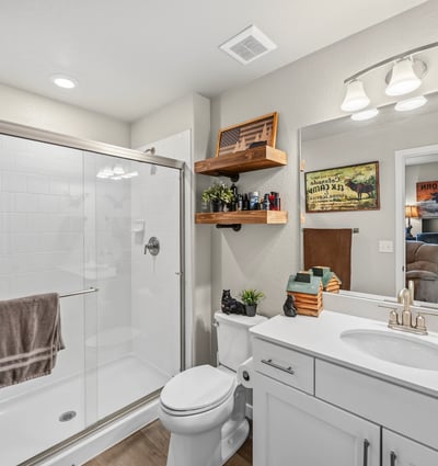 Jr Suite in basement with attached bathroom.
