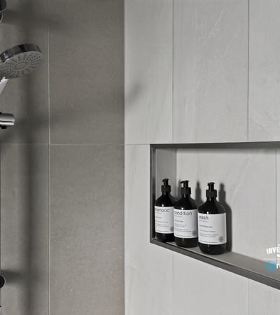 Modern shower featuring a sleek design and built-in niche for organized storage of essentials.