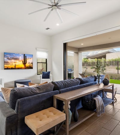 Expansive great room with high ceilings, modern finishes, and abundant natural light. This Scottsdale luxury living space is designed for relaxed comfort and effortless entertaining.