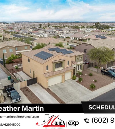 This top-down drone image highlights the organized layout of the solar panels and backyard pool. The Glendale property offers efficient living with exceptional entertaining space.