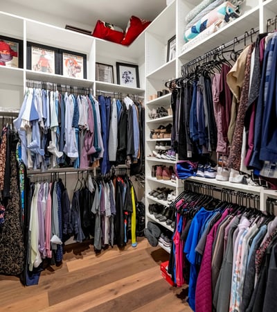 Custom closet with extensive shelving and hanging space, offering efficient organization in this Phoenix luxury residence.