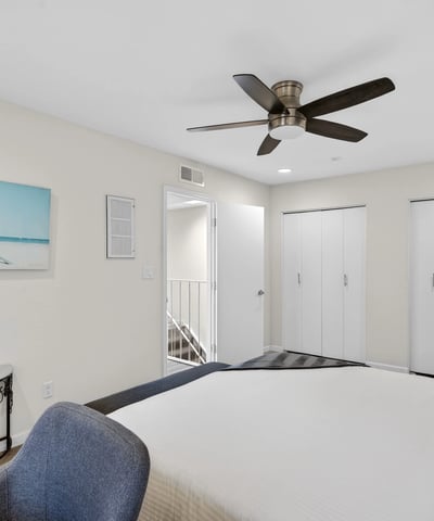 Inviting Scottsdale primary bedroom with dual closets, contemporary finishes, and spacious layout designed for comfort and organization.