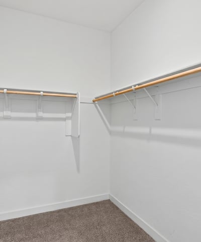This generously sized walk-in closet provides extensive hanging space and storage, making it easy to organize your wardrobe while complementing the spacious primary suite.