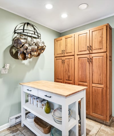 Kitchen with floating island.