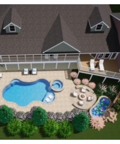 Aerial shot of what a pool addition could look like in the backyard of the property.