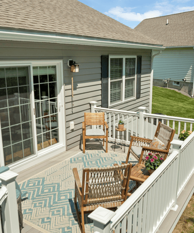 Bright outdoor space featuring welcoming seating and attractive landscaping, perfect for relaxation and gatherings.